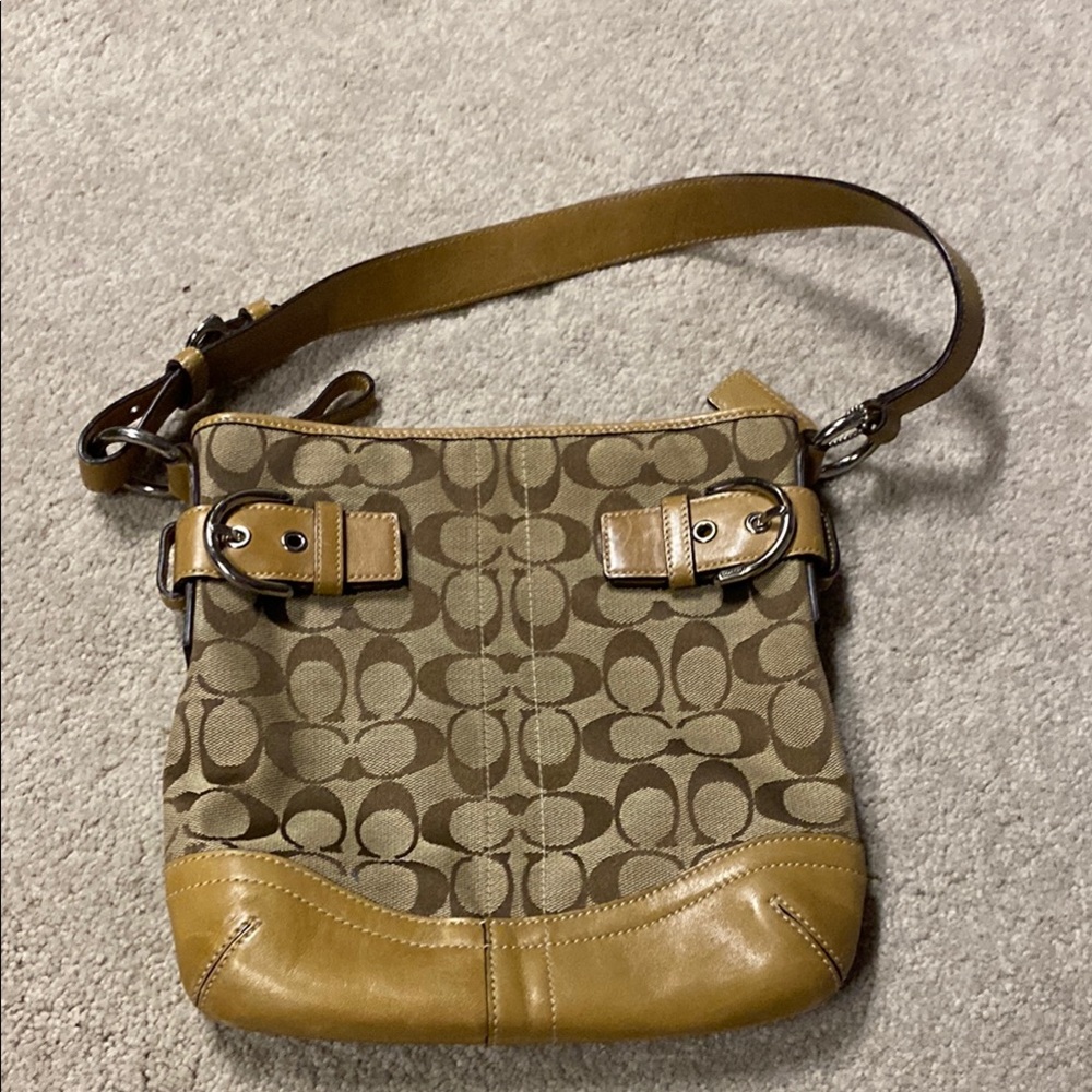 Coach Brown and Tan Crossbody Bag with Signature Monogram vintage